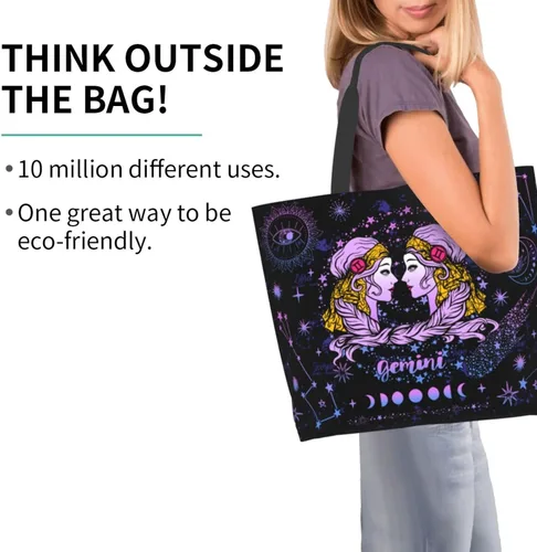 Miniatura 3 de JASUTOT Bolsa de mano de constelación de lona grande con signo del zodiaco, astrología, para gimnasio, playa, fin de semana, viajes, compras