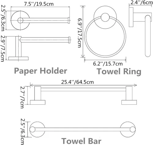 Miniatura 3 de Juego de accesorios de baño de 3 piezas montados en la pared, el juego de accesorios de baño incluye soporte para papel higiénico, anillo de toalla