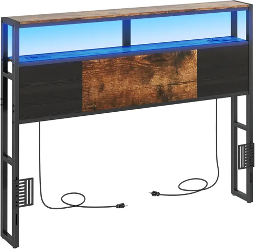 Miniatura 13 de Livofloral Cabecera de tamaño completo, cabeceros con estación de carga, puerto USB y luz LED, tablero principal con estante de almacenamiento de 2