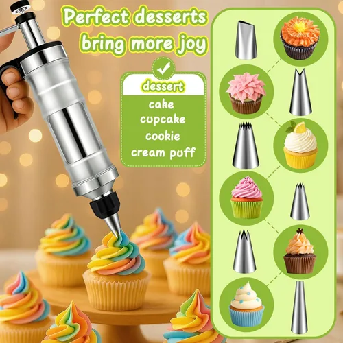 Miniatura 2 de FANTEXY Juego de Jeringas para Decorar Postres, Kit de Manga Pastelera de Acero Inoxidable, Herramientas para Decorar Pasteles, 6 Boquillas de Manga