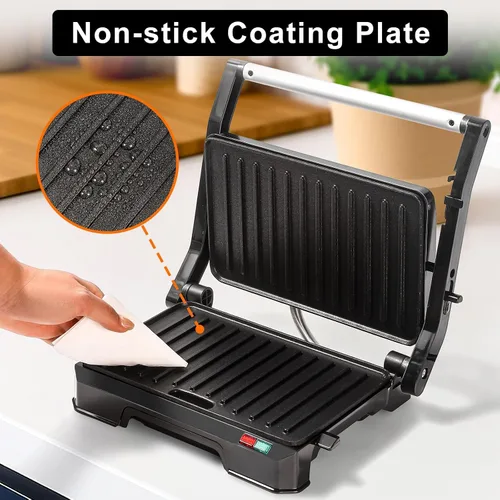 Miniatura 8 de UVFAST Mini Prensa para Panini y Parrilla Sandwichera Eléctrica 3 en 1, Prensa para Panini y Parrilla Sandwichera, Abre 180 Grados para Parrilla