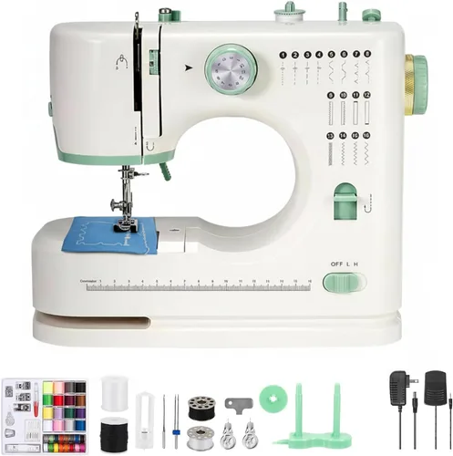 Máquina de coser para principiantes, máquina de coser de doble aguja y 16 aplicaciones de puntada, eléctrica doméstica para principiantes con pedal