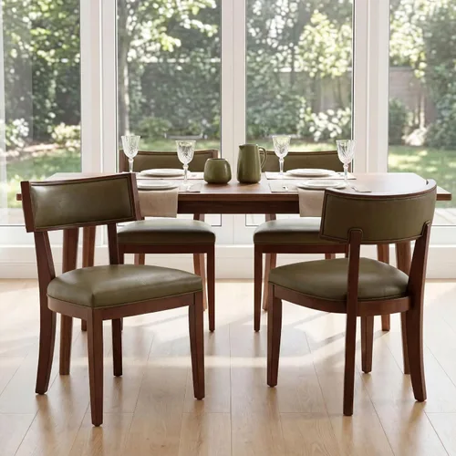 Miniatura 5 de Juego de 2 sillas de comedor modernas de mediados de siglo tapizadas de piel sintética con respaldo curvo, sillas de cocina de granja de madera Verde
