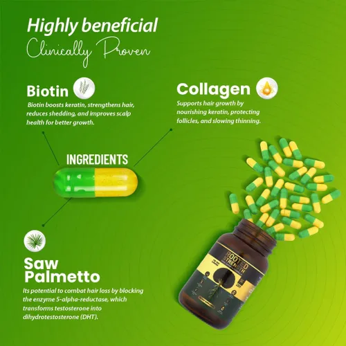Miniatura 3 de Vitaminas para el crecimiento del cabello con fuerza raíz: vitaminas para el cabello para mujeres y hombres negros con bloqueador DHT y colágeno