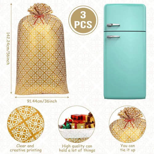 Miniatura 2 de Zonon 3 bolsas de regalo de plástico de 56 pulgadas, color dorado, tamaño jumbo, bolsas de regalo grandes, envoltura de regalo gigante para boda
