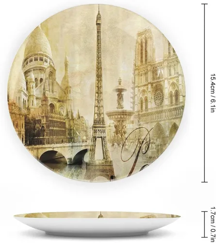 Miniatura 2 de Platos de cerámica, Platos de cerámica decorativos de París, paisaje antiguo, torre Eiffel Francia, lugares de interés, 6 pulgadas, para comedor