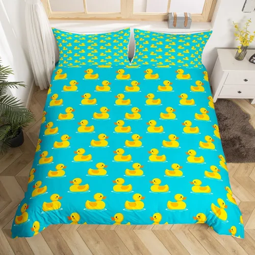 Miniatura 9 de Erosebridal Funda de edredón para niños y niñas, diseño de pato amarillo, diseño de patos de dibujos animados, juego de ropa de cama de animales
