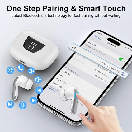 Miniatura 5 de Auriculares inalámbricos Samsung Bluetooth 5.3 para Samsung Galaxy S26 S25 Ultra/S24/S23/A17/A16/A56/LED con micrófono con cancelación de ruido
