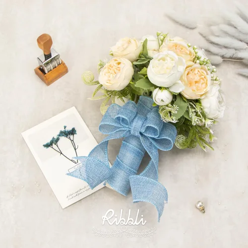 Miniatura 2 de Ribbli Cinta con alambre de arpillera azul bebé, 1-1/2 pulgadas x 10 yardas continuas, cinta de borde con alambre para lazo grande, corona