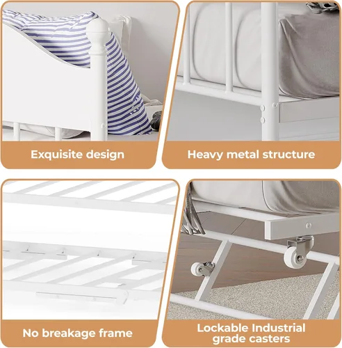 Miniatura 6 de Sofá cama con nido, cama de metal tamaño individual con cabecera elegante, marco de sofá cama con cama nido desplegable emergente, plataforma
