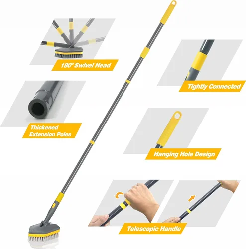 Miniatura 5 de Cepillo de ducha con mango largo para limpieza, cepillo de ducha extensible 3 en 1 de 56 pulgadas, accesorio intercambiable para limpiar la pared