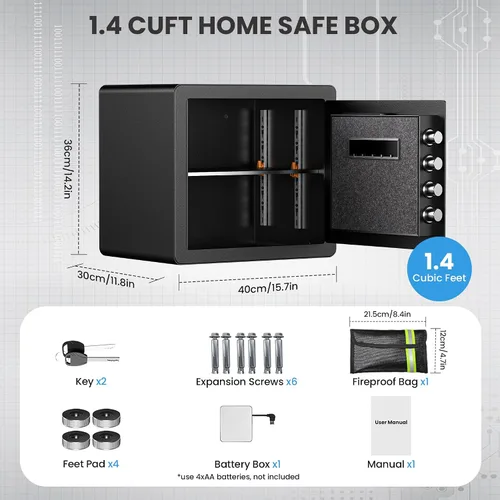 Miniatura 3 de Locksworth Caja de seguridad antirrobo de 1.4 pies cúbicos con bolsa impermeable ignífuga, caja de seguridad electrónica para el hogar, oficina