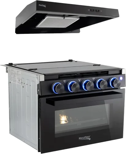 Miniatura 10 de Estufa RecPro RV Negra Rango de gas de 17" de alto Tres quemadores de 6500 y 8000 BTU Horno de 7100 BTU con capacidad de 1.24 pies cúbicos