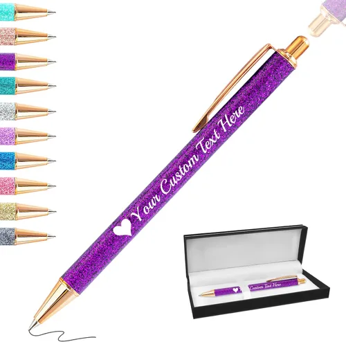 Miniatura 9 de Bolígrafos con purpurina personalizados con nombre, bolígrafos bonitos y bonitos personalizados, bolígrafos retráctiles de tinta negra, suministros