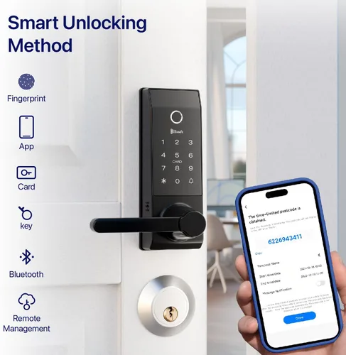 Miniatura 2 de Cerradura inteligente para timbre de puerta con huella dactilar para propietarios de viviendas o padres, cerradura de puerta con cámara y manija
