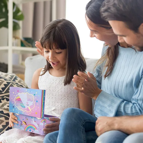 Miniatura 8 de Jewelkeeper Caja de música de unicornio y juego de joyas para niñas pequeñas, 3 regalos de unicornio para niñas