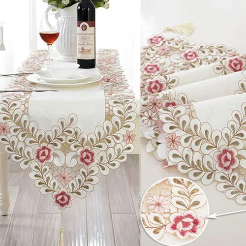 Miniatura 3 de LeLehome - Mantel de encaje bordado con flores color café