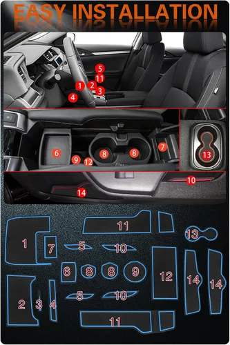 Miniatura 6 de Accesorios compatibles con Honda Civic 2016-2021 (Sedán), insertos de portavasos antideslizantes personalizados mejorados, forros de consola