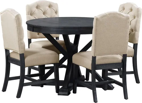 Miniatura 8 de Farmhouse - Juego de mesa de comedor de 5 piezas, mesa de comedor redonda extensible con 4 cómodas sillas tapizadas, juego de muebles funcionales