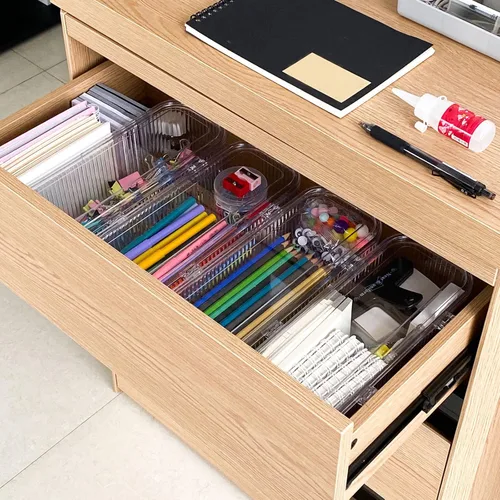 Miniatura 5 de Organizador de bolígrafos transparente con tapa, caja de almacenamiento de accesorios de cajón de escritorio de plástico para oficina en casa