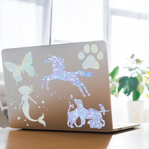 Miniatura 4 de Clabby 36 hojas de papel adhesivo holográfico A4, láminas laminadas holográficas de vinilo, autoadhesivas, impermeables, transparentes, 11.7 x 8.3