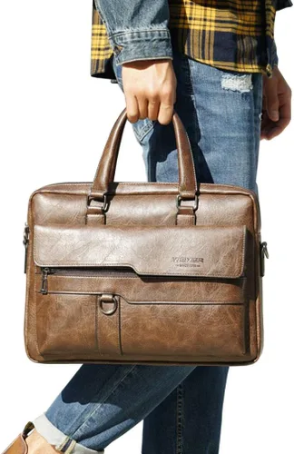 Miniatura 4 de Hebetag Bolso bandolera de cuero pequeño para hombres y mujeres, para viajes al aire libre, negocios