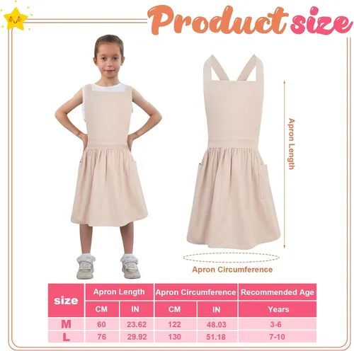 Miniatura 2 de Delantal con o sin pechera para niños, Delantal con espalda cruzada, Delantales con babero estilo japonés Ropa para el hogar Beige