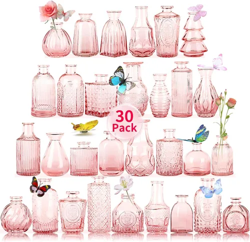 Miniatura 26 de Jarrones de Vidrio para Capullos en Juego a Granel de 30 Piezas, Pequeños Jarrones de Vidrio para Flores como Centros de Mesa de Boda para Mesas