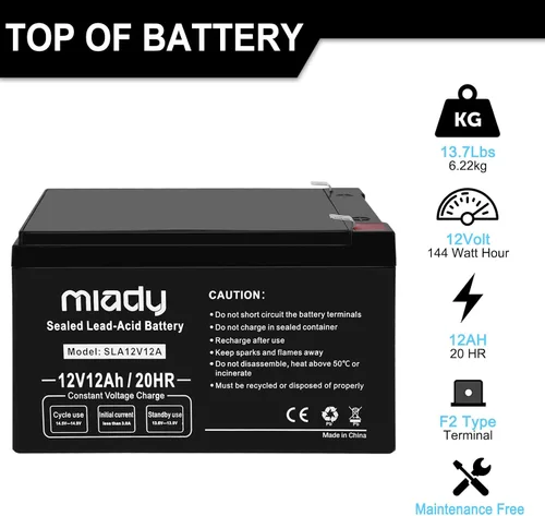 Miniatura 2 de Miady 12V 12Ah - Batería recargable de ácido de plomo sellada (paquete de 2)