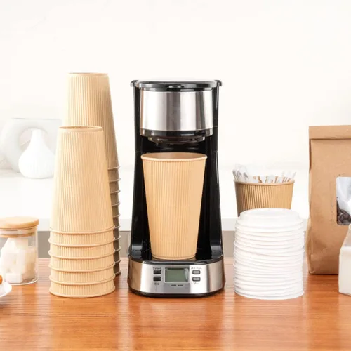 Miniatura 8 de Restaurantware Vasos de café desechables de pared ondulada de 16 onzas, 500 vasos de papel kraft aislados con diseño de borde enrollado, las tapas