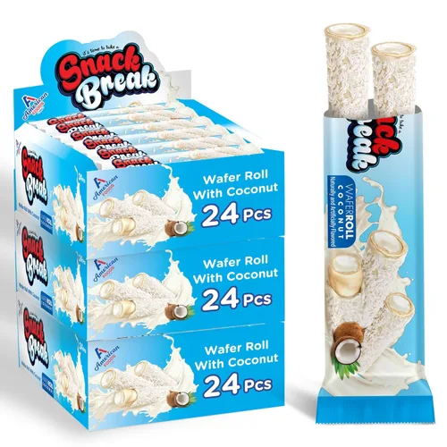 Miniatura 11 de Snack Break Snacks de oblea enrollada de coco con relleno cremoso de coco, bocadillos de oblea envueltos individualmente, (paquete de 24)