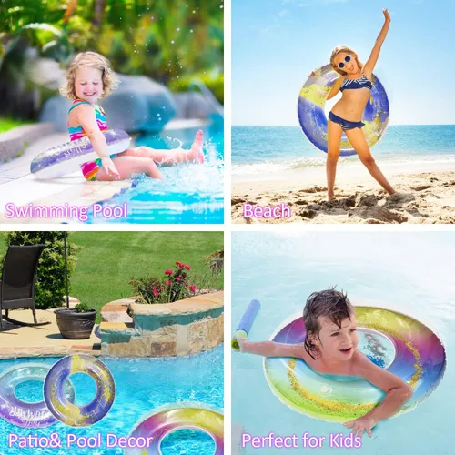 Miniatura 5 de Flotadores de piscina para niños, paquete de 3, anillos de natación inflables para niñas de 4 a 10 años, juguetes de tubos de piscina, flotadores