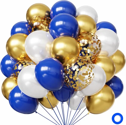 Miniatura 9 de Globos de látex de confeti azul real, 50 globos de 12.0 in, azul claro y blanco para fiesta de cumpleaños, boda decoración Azul y blanco