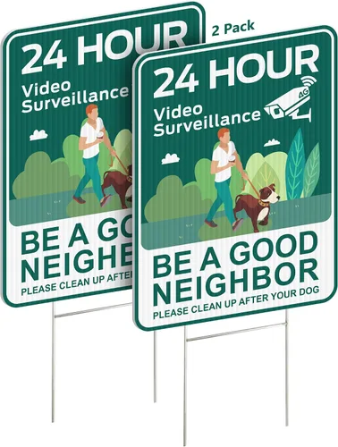 Miniatura 8 de Letreros de "Clean Up After Your Dog" (2 unidades, 9 x 12 pulgadas) con estacas en H de metal, doble cara, carteles de césped sin excremento de Verde