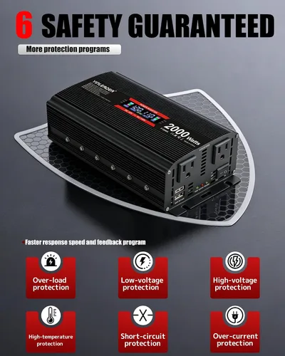 Miniatura 4 de Inversor de 2000 vatios de 12 V a 110 V/120 V, inversor de CC a CA de 2000 W con pantalla LCD inteligente, salidas de CA duales, puerto de carga USB