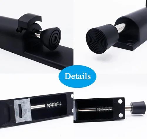 Miniatura 4 de Tope de puerta Kickdown, paquete de 2 topes de puerta fáciles de escalonar, con resorte, telescópico, para poner y quitar, de goma, ajustable, Negro