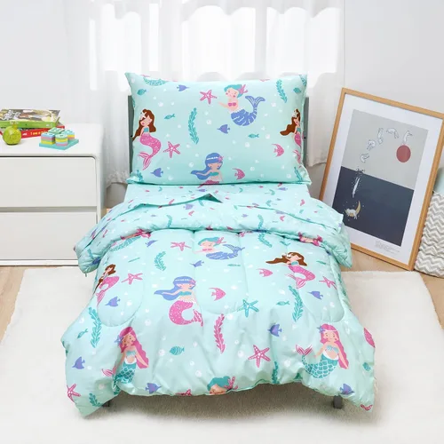 Miniatura 19 de david's kids Juego de ropa de cama de 4 piezas para niños pequeños - Juego de ropa de cama suave y transpirable para niñas, incluye edredón