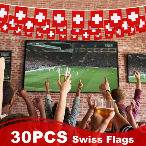 Miniatura 5 de Banderín de Bandera de Cuerda de Suiza, Pequeñas Mini Banderas Suizas Banderín Guirnalda, Decoración Nacional del País para Escuela, Fiesta, Eventos