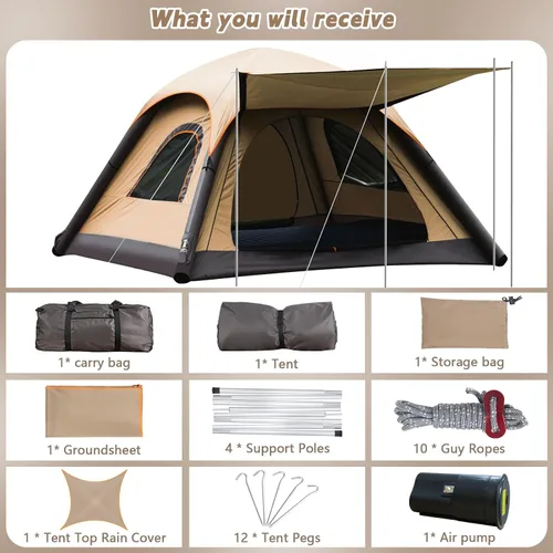 Miniatura 8 de Automatic Inflatable Tent with Air Pump, 2/4/6 Person Family Tents for Camping with 2-3 Min Set Up, Windproof Waterproof Tents with Mosquito Screen