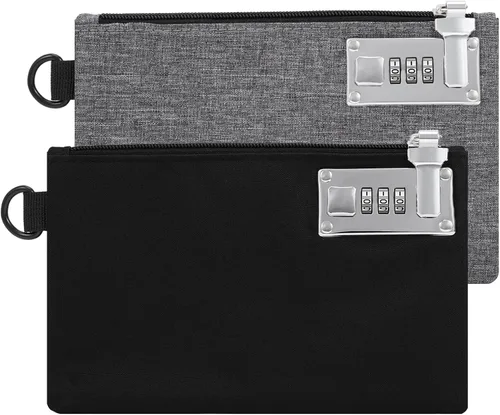 AMIR 2 bolsas de dinero con cerradura, 5 x 8 pulgadas, bolsa de seguridad de nailon con cierre de cremallera para suministros escolares, viajes,