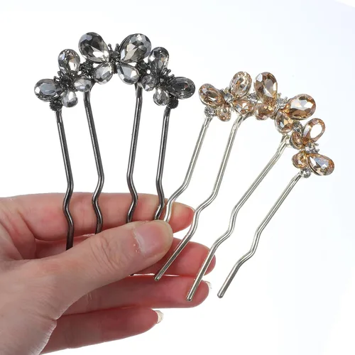 Miniatura 3 de 2 horquillas en forma de U, horquillas francesas, perlas, en forma de U, para moños, perlas, para mujeres, oro/negro