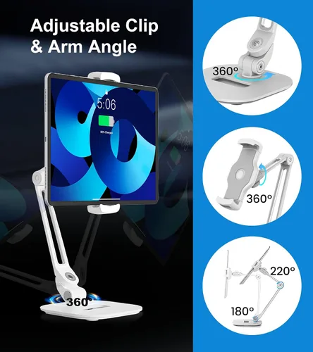 Miniatura 4 de Soporte ajustable para tablet de escritorio, soporte giratorio de 360° para iPad Air mini Pro de 4.7 a 12 pulgadas, iPhone, Samsung POS, Kindle