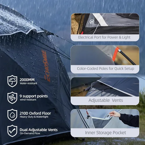 Miniatura 6 de EchoSmile Tiendas de campaña para camping, tienda impermeable a prueba de viento con múltiples postes, tienda de campaña de cúpula amplia para 3-5