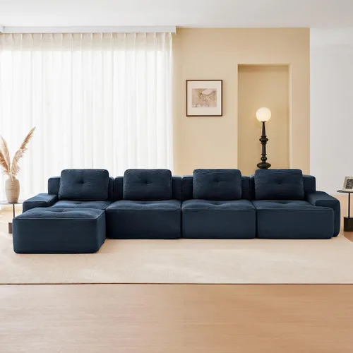 Sofás modulares sin hueso de 152.8 pulgadas para sala de estar, sofá modular con diván en forma de L, cómodo asiento profundo tapizado de tela de
