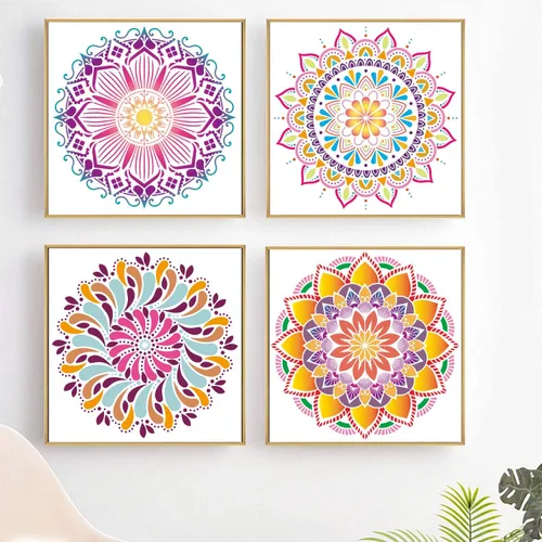 Miniatura 4 de Paquete de 9 plantillas de Rangoli grandes de 12 x 12 pulgadas, plantillas de mandala, plantilla de pintura cortada con láser para arte
