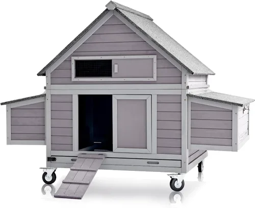 Miniatura 13 de Gallinero grande de metal con cubierta impermeable, jaula para aves de corral para caminar al aire libre con perca de gallo, corralito