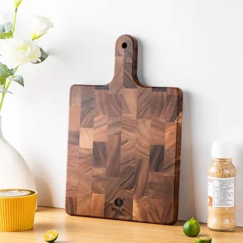 Miniatura 2 de Tabla de cortar de grano final con mango para carne, tabla de queso, verduras, pan, tabla de servir de madera decorativa para cocina y comedor, 13 x