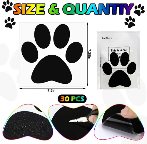 Miniatura 2 de ReliThick 30 Piezas Calcomanías de Suelo con Huellas de Patas 7.5" Huellas de Patas Grandes Adhesivo de Pared Autoadhesivo Calcomanía de Suelo