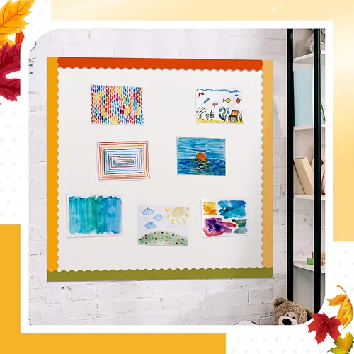 Miniatura 5 de TaoBary 6 Rollos 59.99 m Bordes de Tablero de Anuncios de Navidad y Otoño para Aula, Adornos de Tablero de Anuncios con Borde Escalonado para Serie