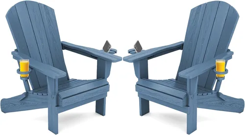Miniatura 51 de SERWALL Silla Adirondack con portavasos – Juego de 2 sillas Adirondack compuestas para exteriores de polietileno de alta densidad para todo